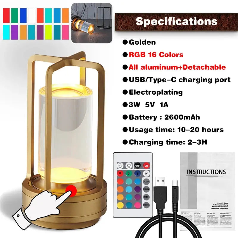 LED Crystal Table Lamp Rechargeable Touch Switch Night Light Bedroom Bedside Lamp Restaurant Room Decor Sleep Mood Light Camping tableandwalllamps