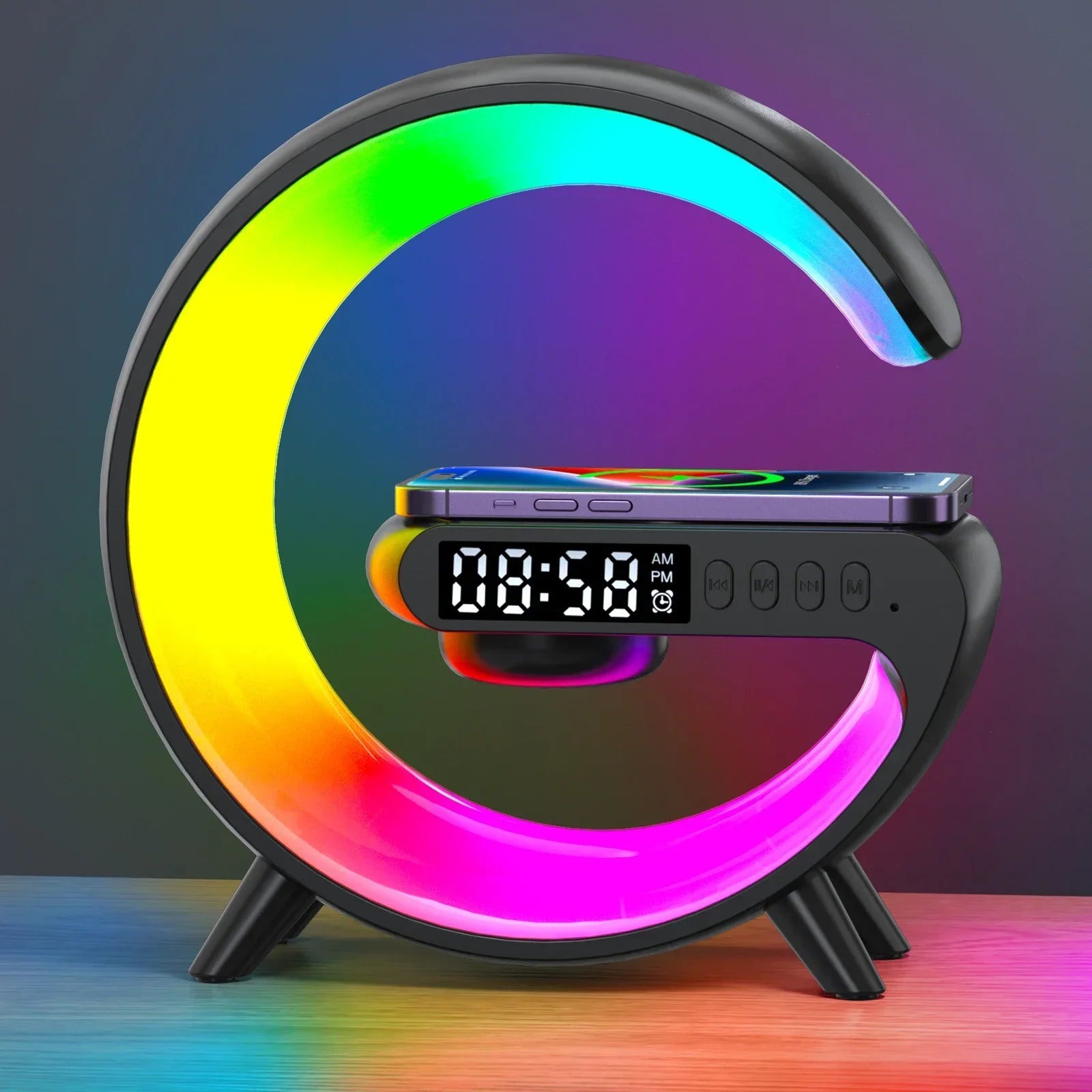 BIG G Multifunction Wireless Charger Stand Pad Speaker RGB Night Light Fast Charging Station for iPhone 15 14 13 Samsung Xiaomi tableandwalllamps