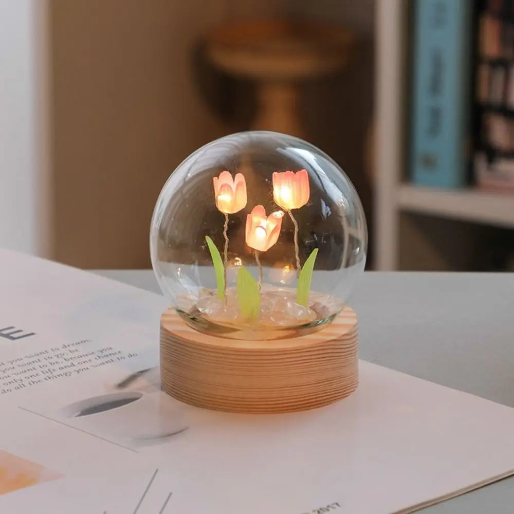 Tulip Night Light Cute Bedroom Room Decor Floral Lamp Valentines Day Gift Lampara Tulipanes Girlfriend DIY Material Handmade tableandwalllamps