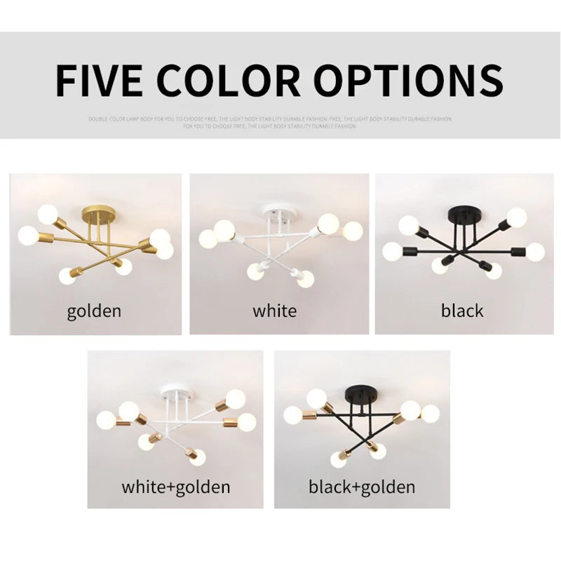 Retro Industrial Wrought Iron Material 6Heads LED Ceiling Lamp Home Luminaire  Modern Living Room Light E27 Decoration Light