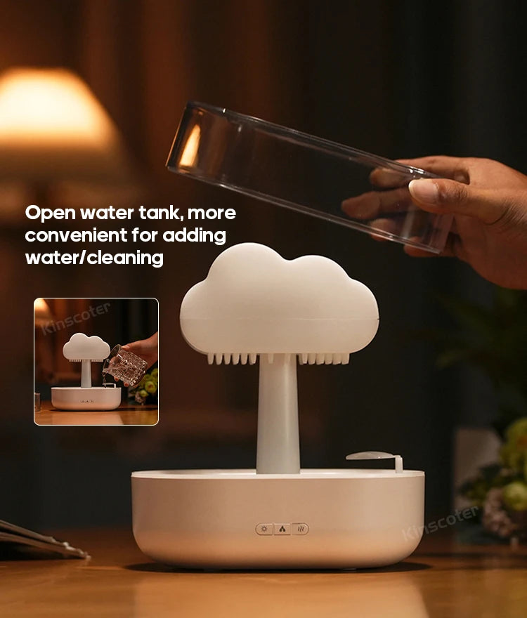 Cloud Air Humidifier Electric Aroma Essential Oil Diffuser Ultrasonic Mist Rain Cloud Color Night Light Raindrops White Noise tableandwalllamps