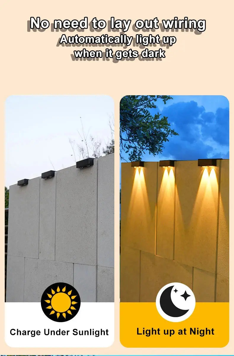 1/2/4/6 Pcs Outdoor Solar Wall Light Waterproof Fence Lamp Ultra Strong Spotlight Illumination for Garden Fence or Exterior Wall tableandwalllamps