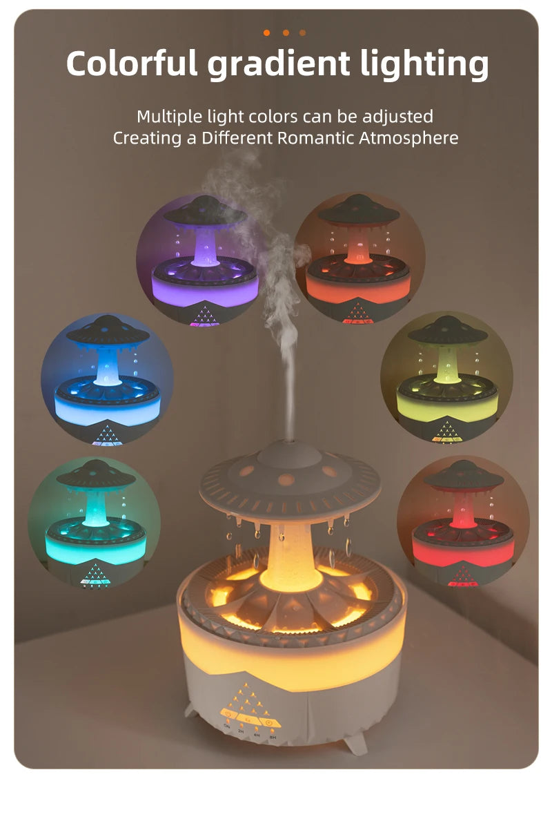 350ml Aroma Air Humidifier Mini Usb Remote Control Raindrop Colorful Light Aromatherapy Room Rain Cloud Aroma Oil  Diffuser tableandwalllamps