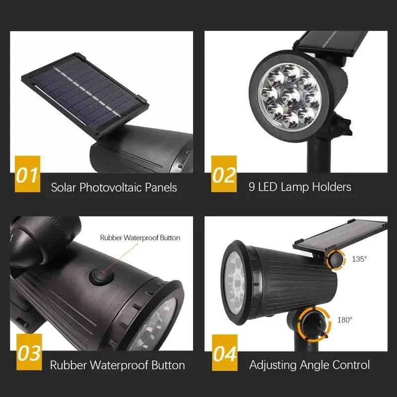 9 LED Solar Spotlights Outdoor IP65 Waterproof Brightness Adjustable Spot Light Garden Backyard Driveway Patio Decor Lamp tableandwalllamps