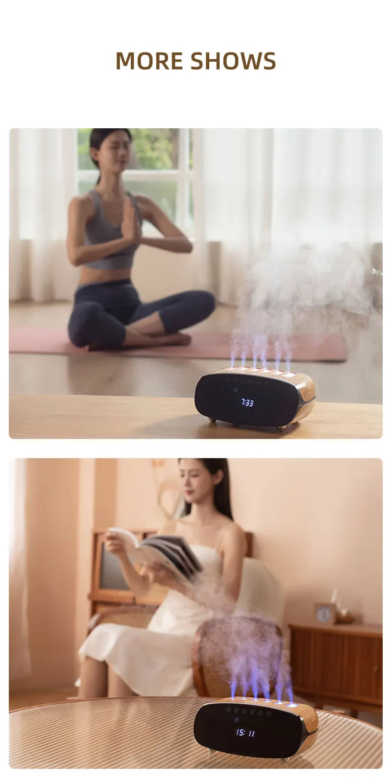 Essential Oil Diffuser, Aroma Diffuser with Bluetooth Speaker Alarm Clock - 500ml Cool Mist Humidifier with for Large Room Home tableandwalllamps