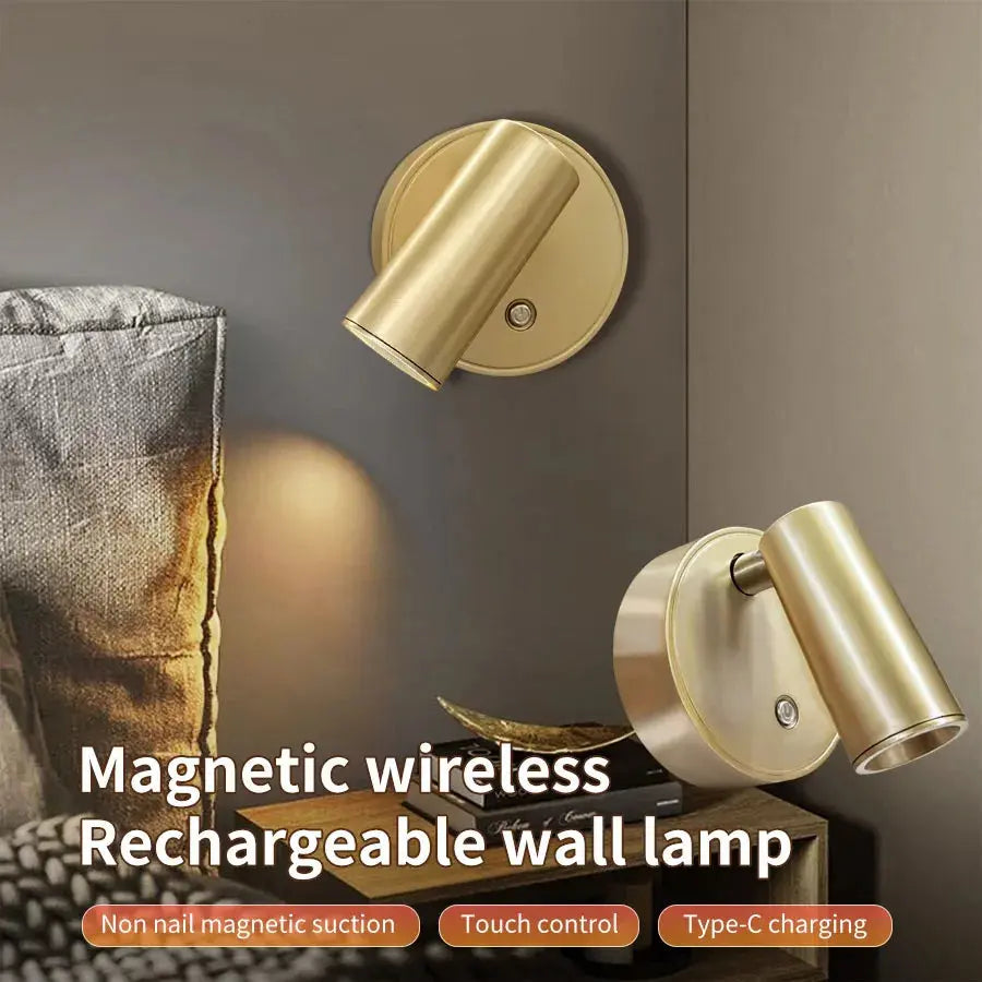 Magnetic LED Wall Lamp USB Rechargeable Touch Switch Wall Lights Spotlight Cordless Dimmable Bedroom Bedside Lamp Reading Light tableandwalllamps