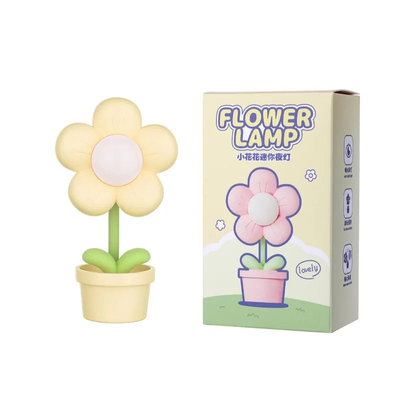 Mini LED Flower Night Light Cute Small Table Lamp Desktop Ornament Bedside Bedroom Ambient Lights Children Toy Kids Holiday Gift tableandwalllamps