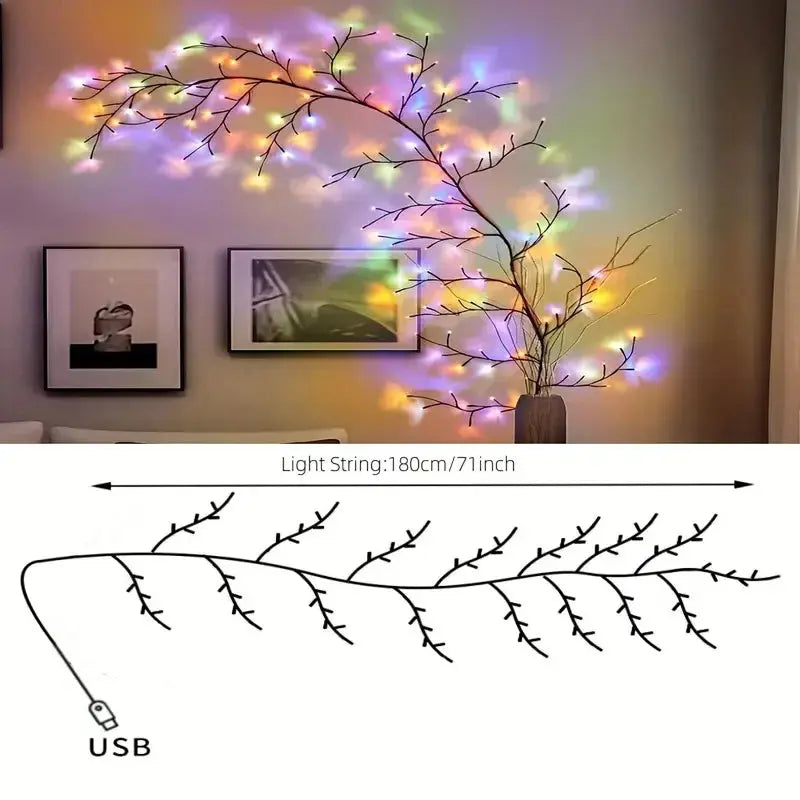 96LED Willow Vine String Lights USB DIY 8 Modes Lights Wall Vines with Lights Willow Branch Lights for Bedroom Christmas Decor tableandwalllamps