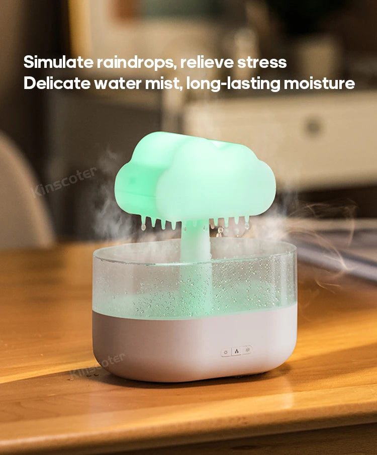 Cloud Air Humidifier Electric Aroma Essential Oil Diffuser Ultrasonic Mist Rain Cloud Color Night Light Raindrops White Noise tableandwalllamps