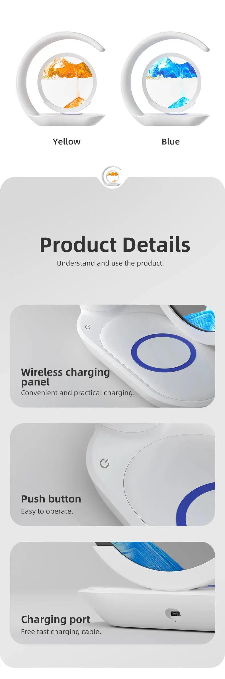 15W Wireless Charger with Quicksand Painting Night Lamp Table Top Decoration Fast Charging Station for iphone 16 Pro Max Charger tableandwalllamps