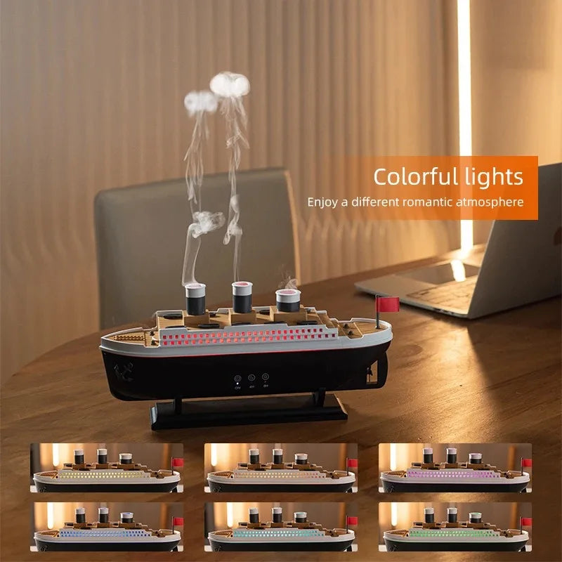 Titanic Ship Model Decoration Air Humidifier 250ml Essential Oil Diffuser Jellyfish Smoke Ring Spray Aroma Diffuser For Home tableandwalllamps