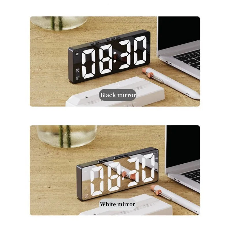 LED Alarm Clock Electronic Student Digital Clock Voice Control Dual Snooze 12/24H Dual Alarms Temperature Mute Table Clock tableandwalllamps