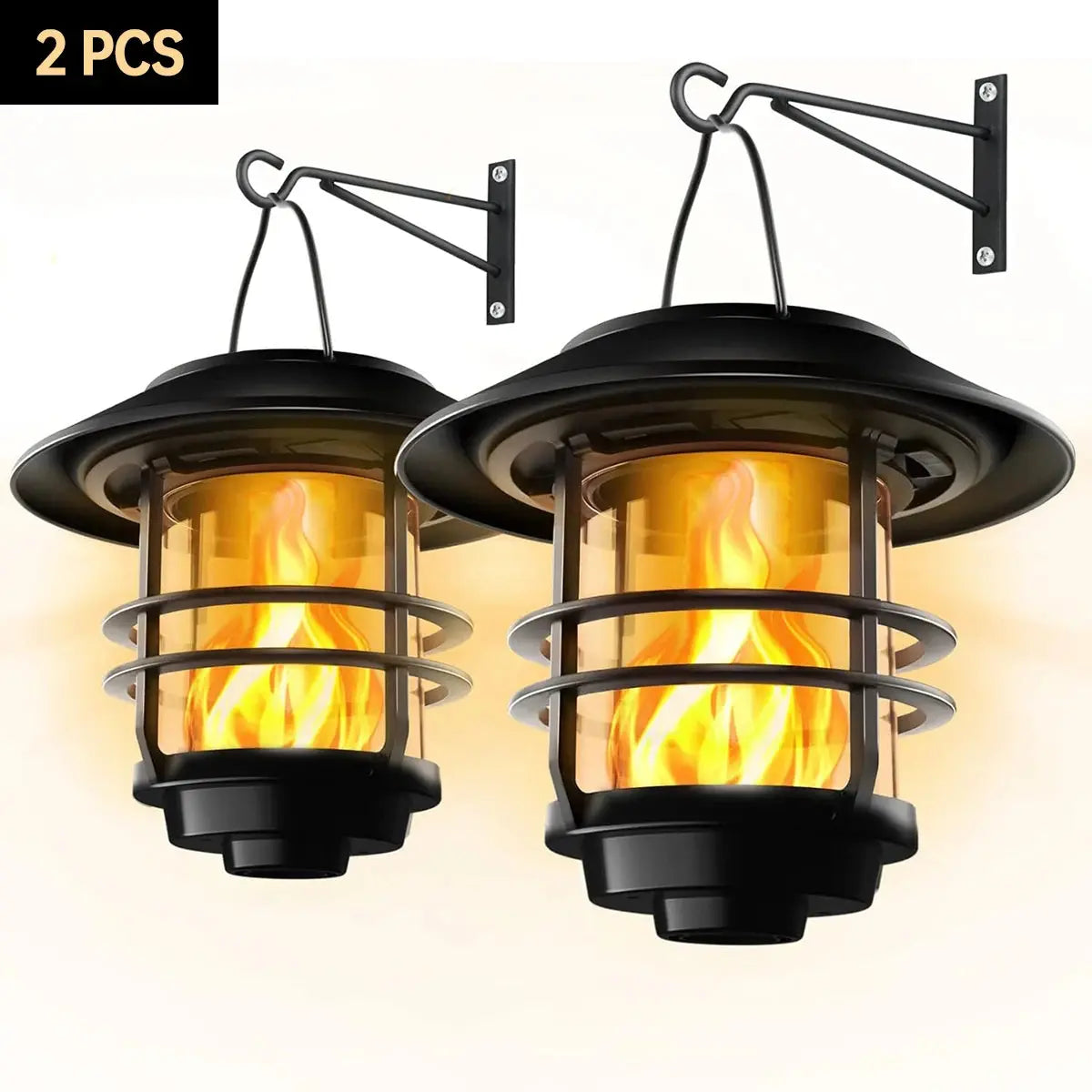 Solar Lantern Outdoor Hanging Wireless Waterproof Flickering Flames Lantern Lights with Wall Mount Kit for Garden Porch Fence tableandwalllamps