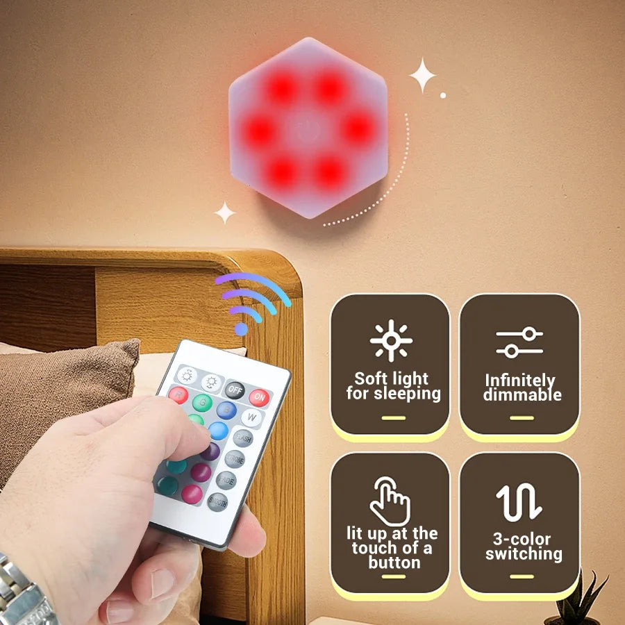 6pcs Touch Control Hexagonal LED Wall Light,Honeycomb Lights, Touch Sensitive Wall Lights, Night Lights, Honeycomb Lights tableandwalllamps