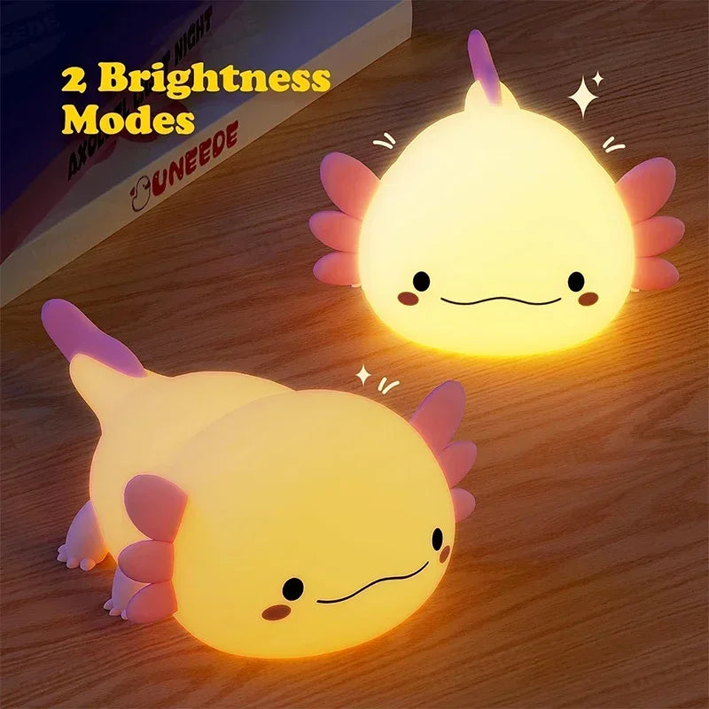 Cute Axolotl Night Light Silicone Nursery Sleeping Lamp Touch Control Nightlights USB Rechargeable Table Lamp for Baby Child tableandwalllamps