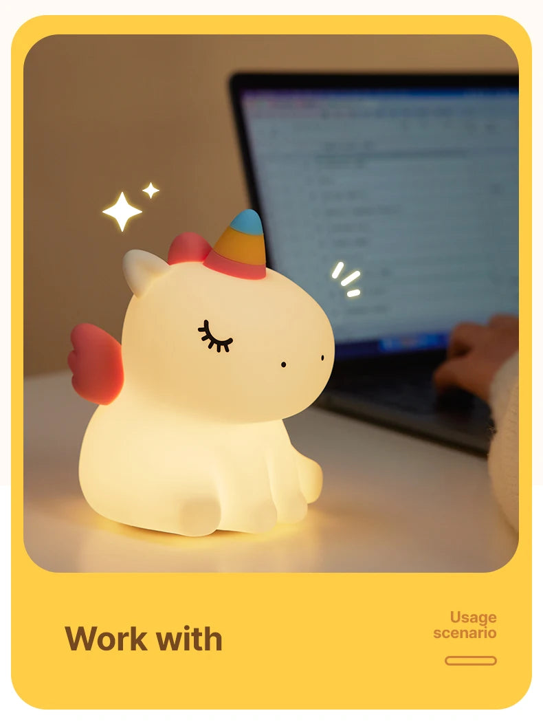 1pc Unicorn Cute Silicone LED Night Light For Boys Girls USB Rechargeable Cartoon Animal Bedroom Decoration Touch Night Lamp tableandwalllamps