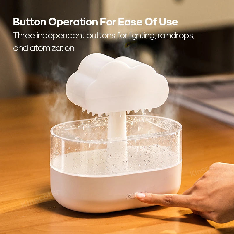 Cloud Air Humidifier Electric Aroma Essential Oil Diffuser Ultrasonic Mist Rain Cloud Color Night Light Raindrops White Noise tableandwalllamps