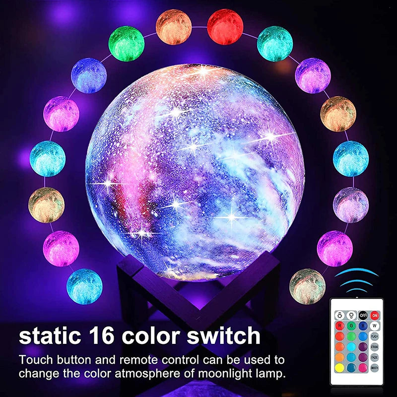 3D Printing Moon Galaxy Lamp Light 16 Color Change Touch And Remote Control Kids Night Light Bedroom Room Decor Home Gifts Lamp tableandwalllamps