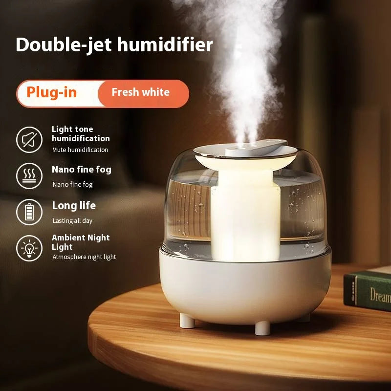 2.5L 4L Quiet Large Capacity Spray Humidifier Dual Nozzle Portable Mini Spray Humidifier Essential Oil Diffuser Air Humifier New tableandwalllamps