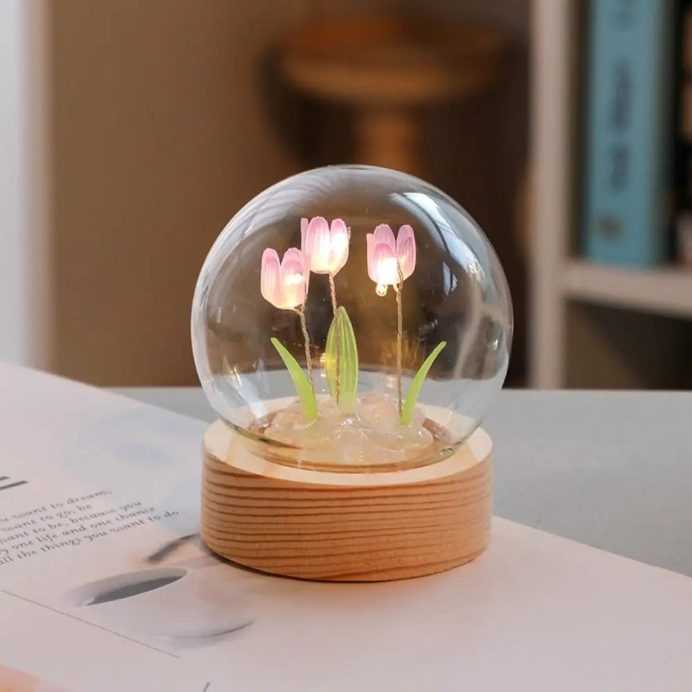 Tulip Night Light Cute Bedroom Room Decor Floral Lamp Valentines Day Gift Lampara Tulipanes Girlfriend DIY Material Handmade tableandwalllamps