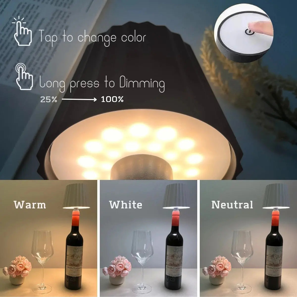 Bedroom Lamp USB Rechargeable LED Touch Light Lighting 3colors Wireless Wine Bottle Night Light For Bar Restaurant Table Lamp tableandwalllamps