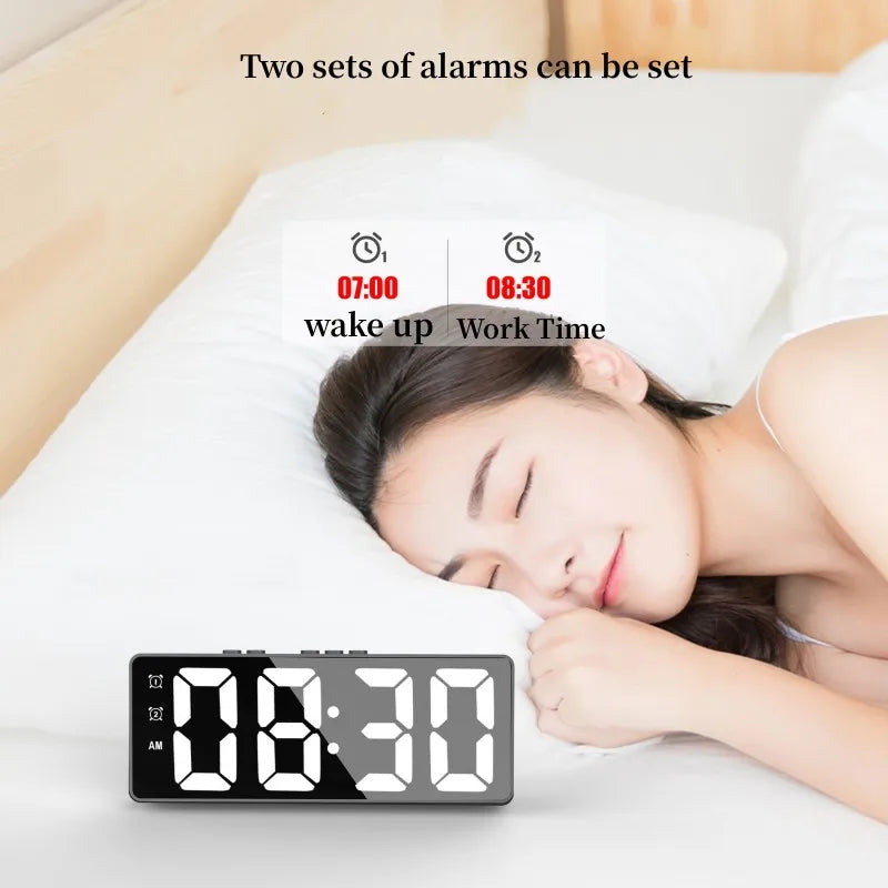 LED Alarm Clock Electronic Student Digital Clock Voice Control Dual Snooze 12/24H Dual Alarms Temperature Mute Table Clock tableandwalllamps