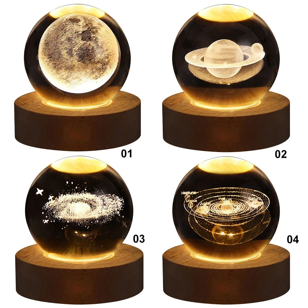 Crystal Ball LED Night Light Glowing Planet Galaxy Solar System Astronaut 3D Moon Table Lamp USB Room Atmosphere Lamp tableandwalllamps