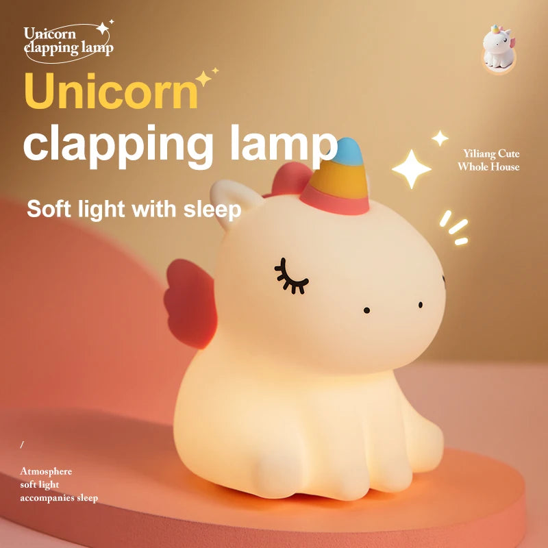 1pc Unicorn Cute Silicone LED Night Light For Boys Girls USB Rechargeable Cartoon Animal Bedroom Decoration Touch Night Lamp tableandwalllamps