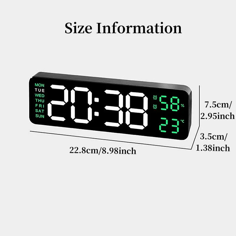 9 Inch Large Digital Wall Clock USB Powered TEMP Humidity Week Auto Dimmer DST Table Clock 12/24H Electronic LED Alarm Clock tableandwalllamps