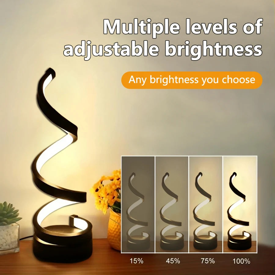 Modern Spiral Table LED Night Light Dimmable Desk Lamp Living Room Nightstand Lamp Bedside Table Study Office Bedroom Decoration tableandwalllamps