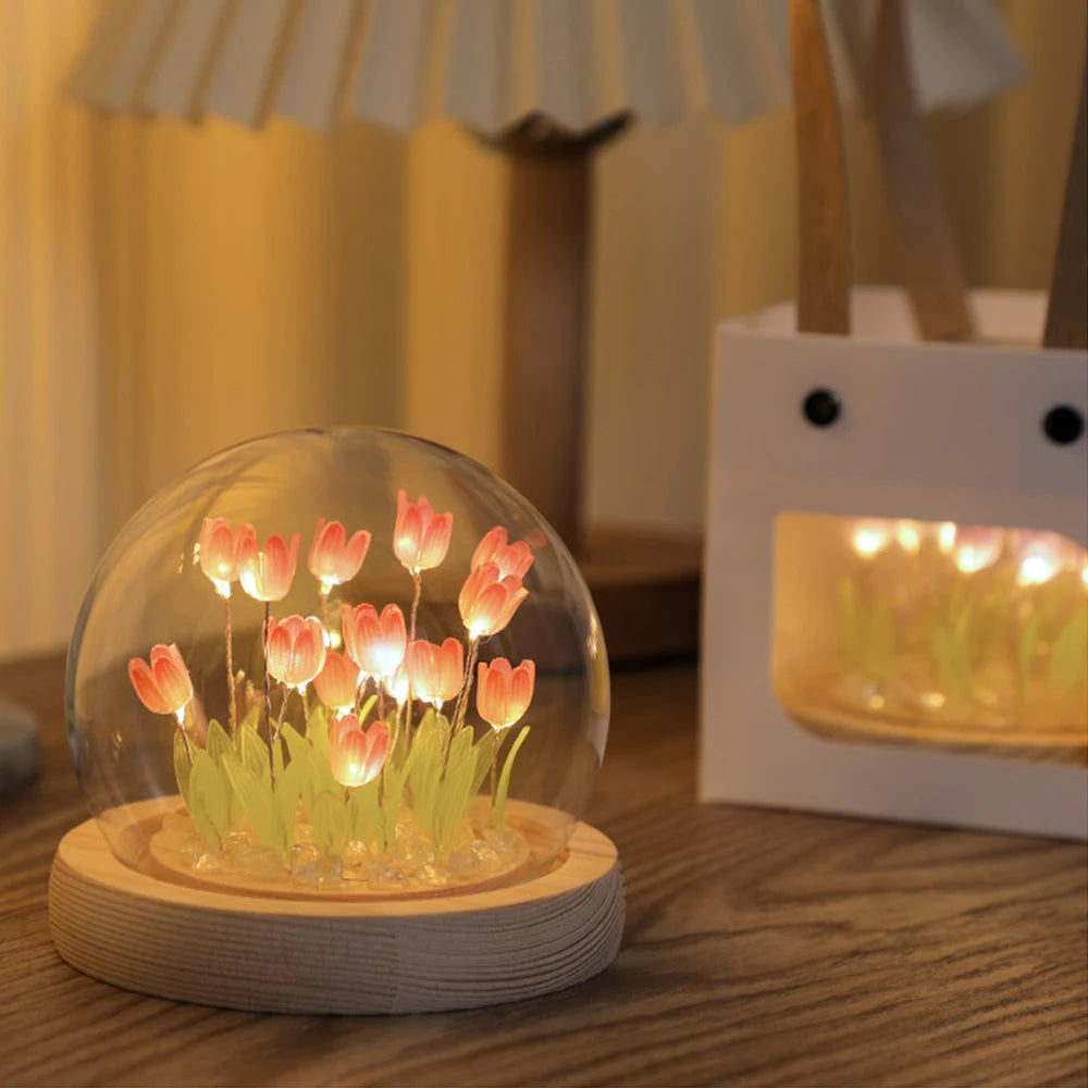 Simulation Tulip DIY Bedside Lights Handmade Material Flower LED Night Light Battery Operated Table Lamp Bedroom Decoration tableandwalllamps