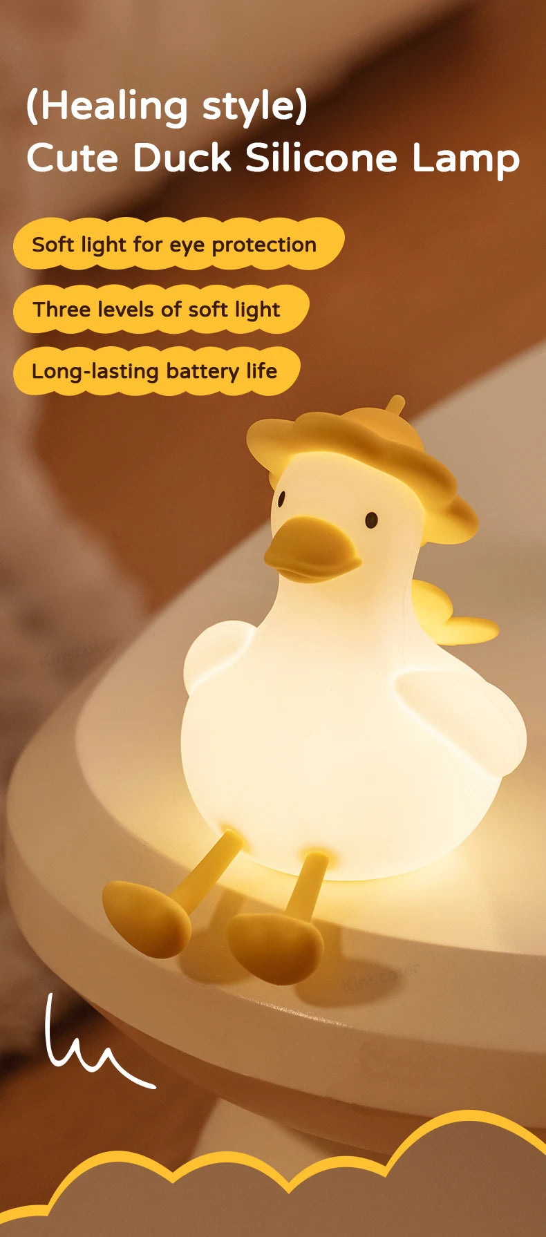 Cute Duck Night Light Bedside Desk Pat Touch Silicone Night Lamp Dimmable Baby Kids Room Decor Ambient Lighting Birthday Gifts tableandwalllamps