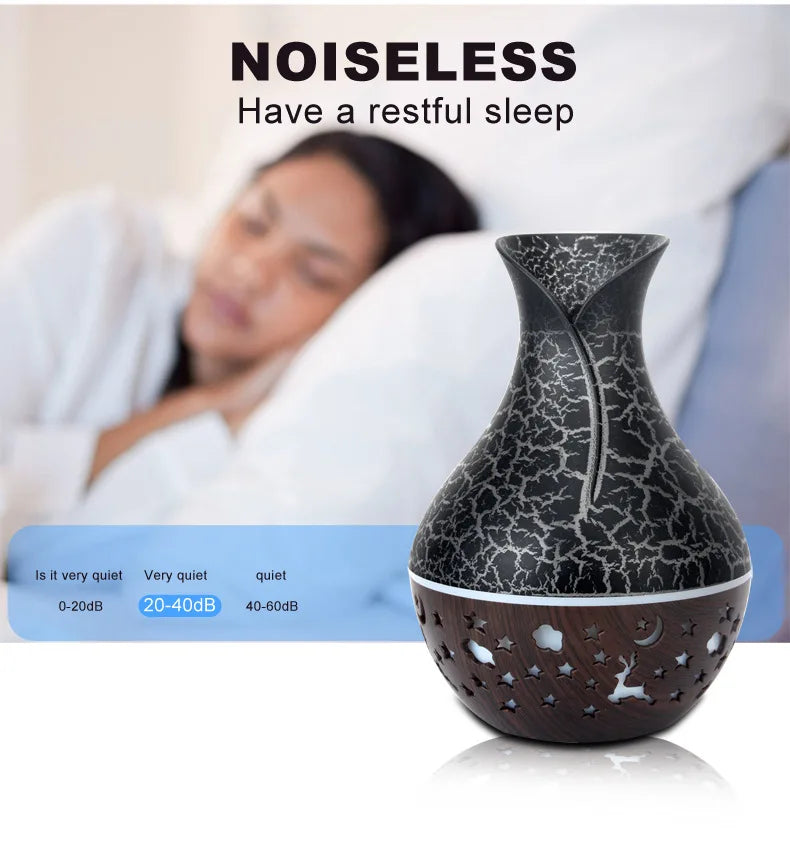 150ml new vase air humidifier, hollow wood grain aromatherapy essential oil diffuser, 7-color LED light tableandwalllamps