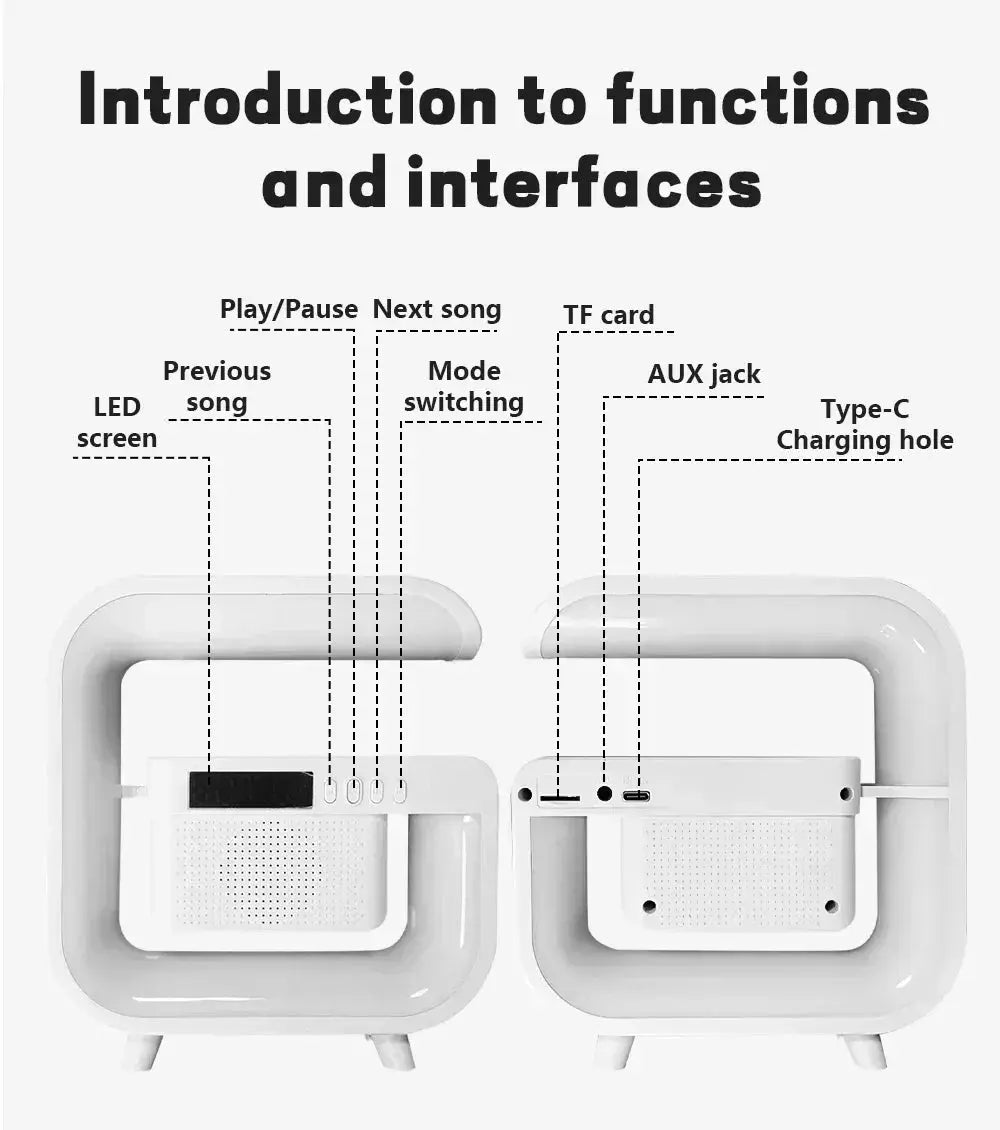 Wireless Charger Stand Pad Bluetooth 5.0 Speaker RGB Night Light Lamp Desktop Desk Phone Fast Charging for iPhone 16 15 Samsung tableandwalllamps