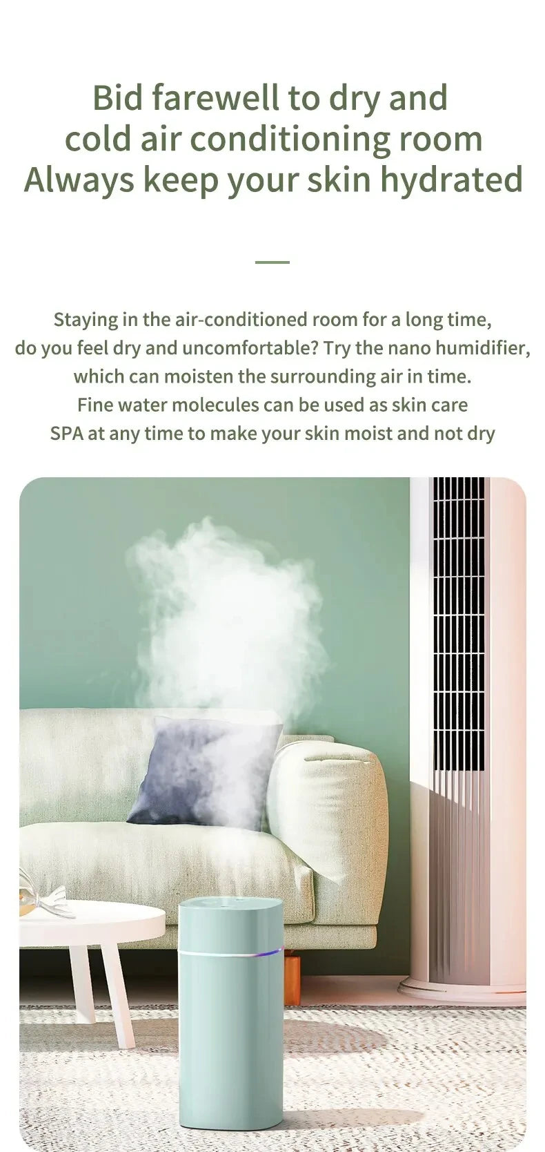 Creative Dual Nozzle Humidifier Desktop Home Bedroom Car Aromatherapy Silent Oil Diffuser Usb 7 Color Ambient Light tableandwalllamps