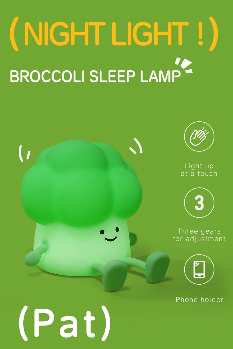 Cute Broccoli Night Light - LED Sleep Lamp for Kids, Soft Glow Nursery Decor Cartoon Baby Bedside Lamp tableandwalllamps