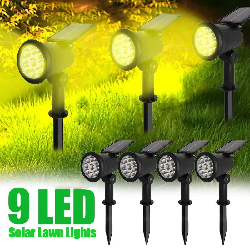 9 LED Solar Spotlights Outdoor IP65 Waterproof Brightness Adjustable Spot Light Garden Backyard Driveway Patio Decor Lamp tableandwalllamps