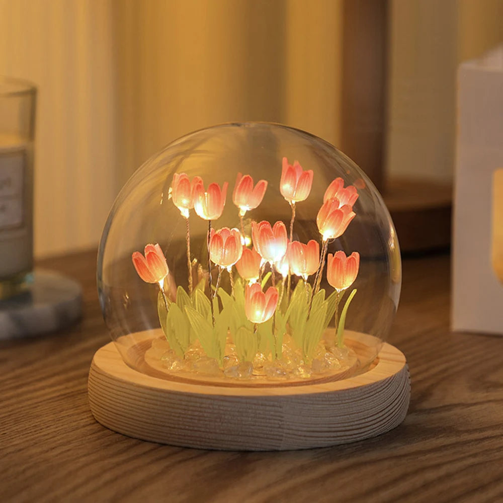 Simulation Tulip DIY Bedside Lights Handmade Material Flower LED Night Light Battery Operated Table Lamp Bedroom Decoration tableandwalllamps