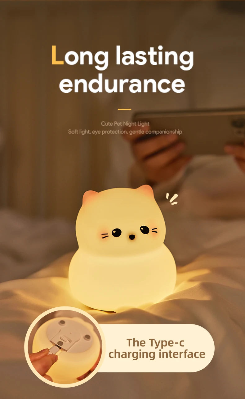 Cute Kitty Led Night Light Rechargeable Silicone Cat Table Lamp for Toddler Kids Room Bedroom Baby Nursery Lamp Birthday Gifts tableandwalllamps