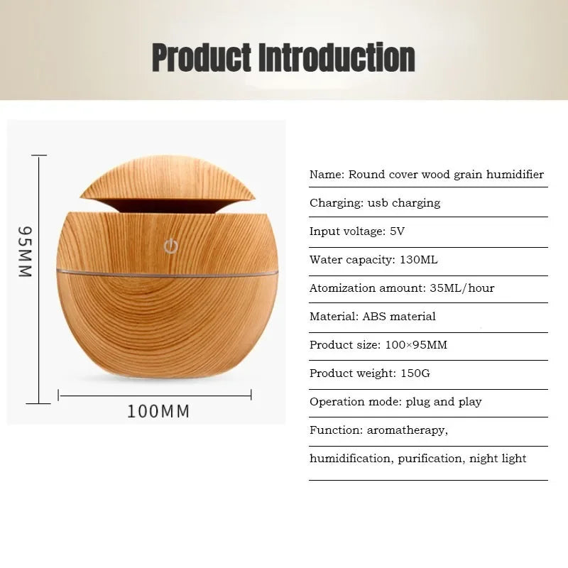 USB Ultrasonic Cool Mist Sprayer Essential Oil Fragrance Mini Home Wood Grain Air Humidifier Electric Air Aroma Diffuser Purifie tableandwalllamps