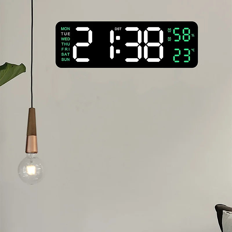 9 Inch Large Digital Wall Clock USB Powered TEMP Humidity Week Auto Dimmer DST Table Clock 12/24H Electronic LED Alarm Clock tableandwalllamps