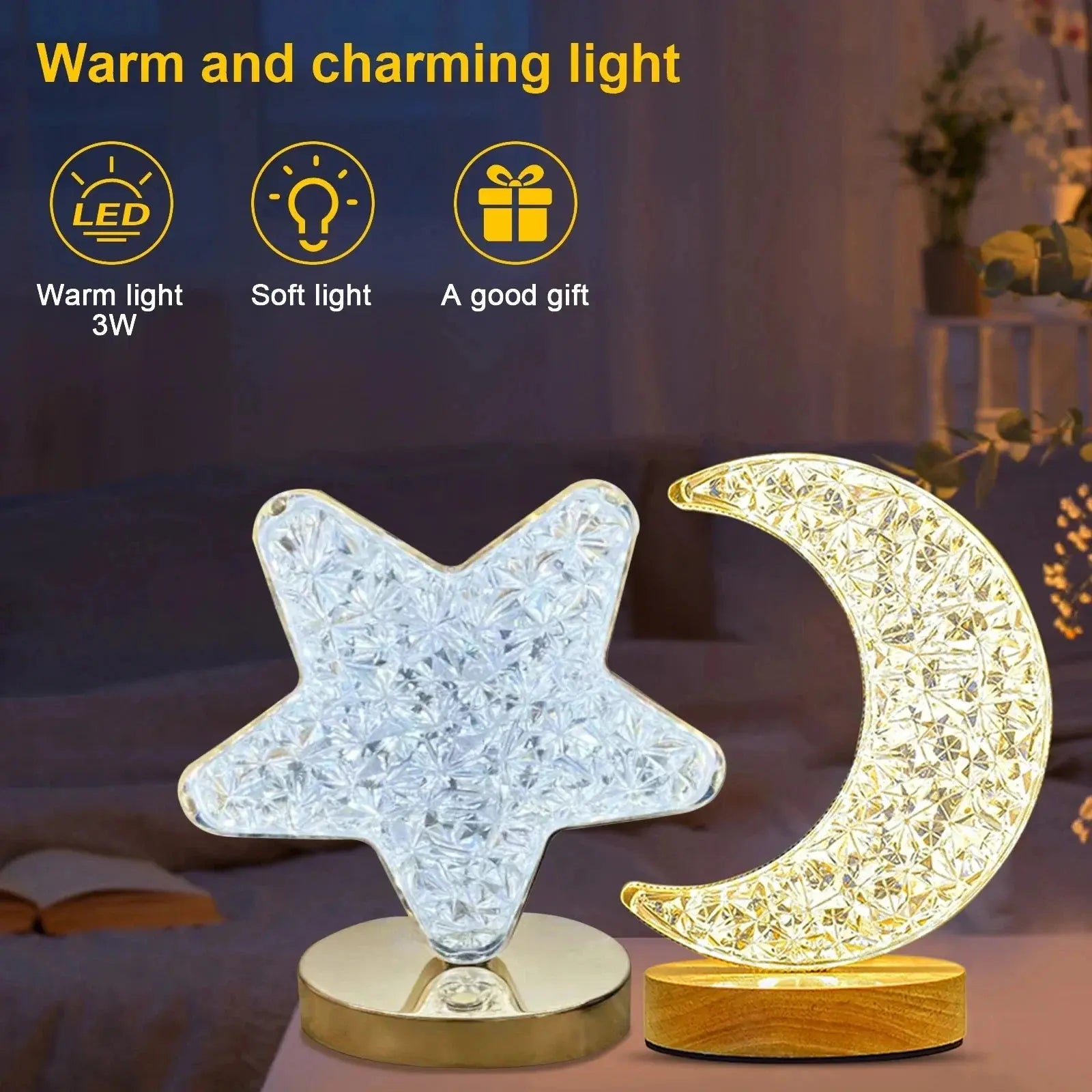 Bedroom Crystal Touch Dimming Night Light Girls Room Home Decor Aesthetics USB Charging Bedside LED Ambient Table 3D Moon Lamp tableandwalllamps