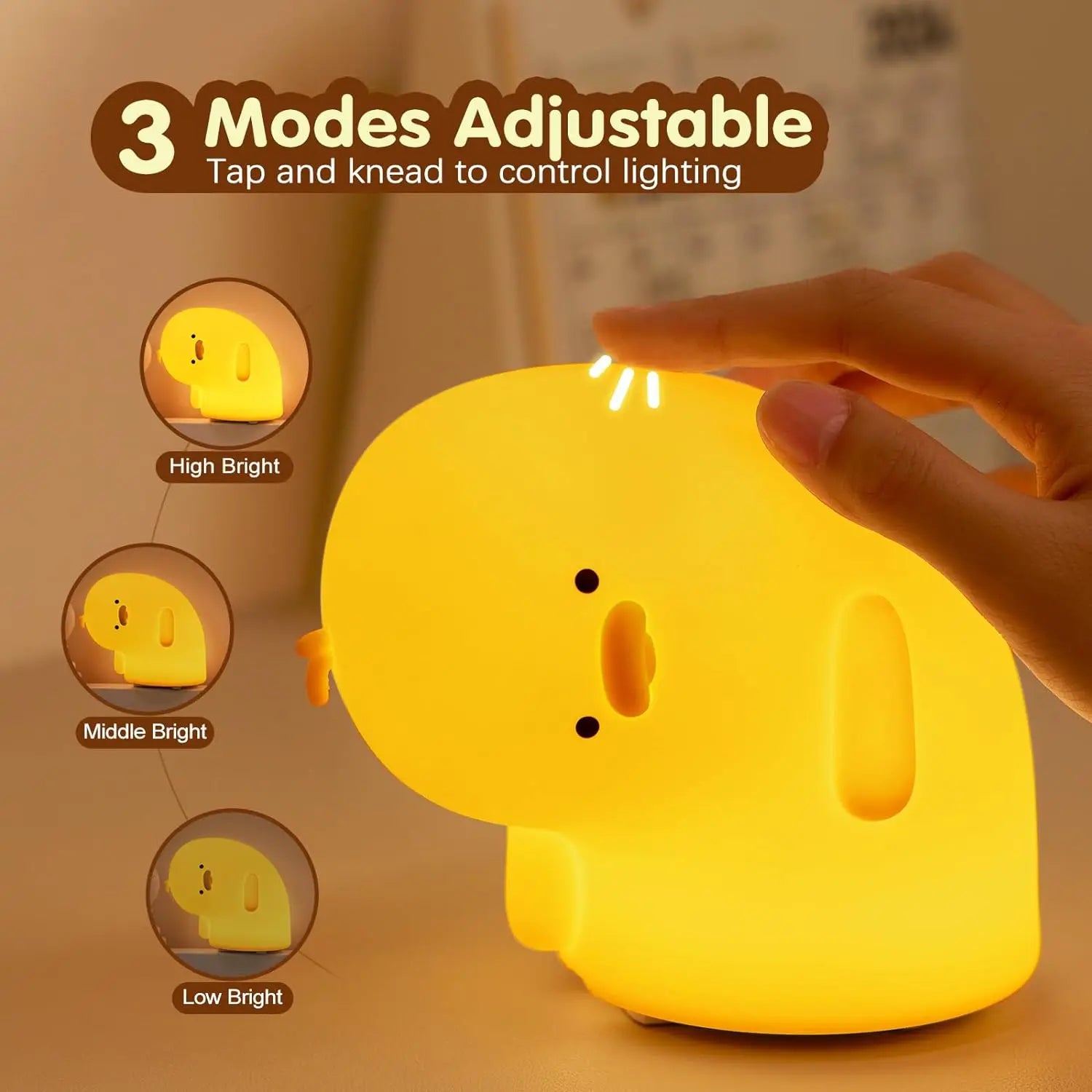 Funny Duck Rechargeable LED Night Light Silicone Lamp Bedside Cartoon Cute Children Nightlights for Home Room Decor Birthday Gif tableandwalllamps