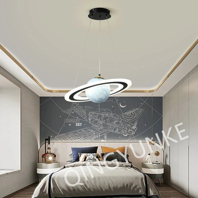 Modern LED Acrylic Planet Pendant Light Children Room Space Star Chandeliers Living  Bedroom Kitchen Indoor Hanging Lighting