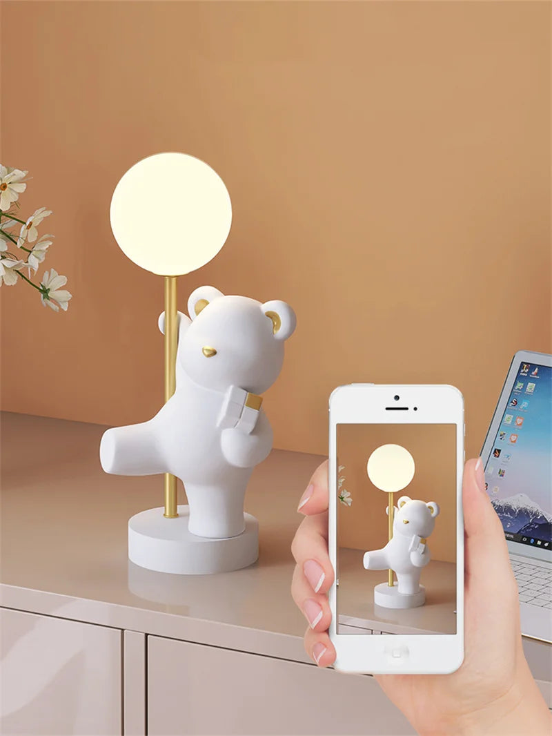 Nordic Pink Rabbit Table Lamp Atmosphere Night Light Luxury Birthday Wedding Gift Nightlights Ins Cute Bunny Bedroom Decoration tableandwalllamps