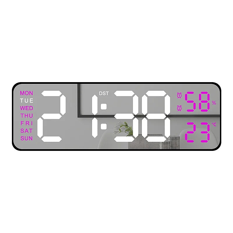 9 Inch Large Digital Wall Clock USB Powered TEMP Humidity Week Auto Dimmer DST Table Clock 12/24H Electronic LED Alarm Clock tableandwalllamps