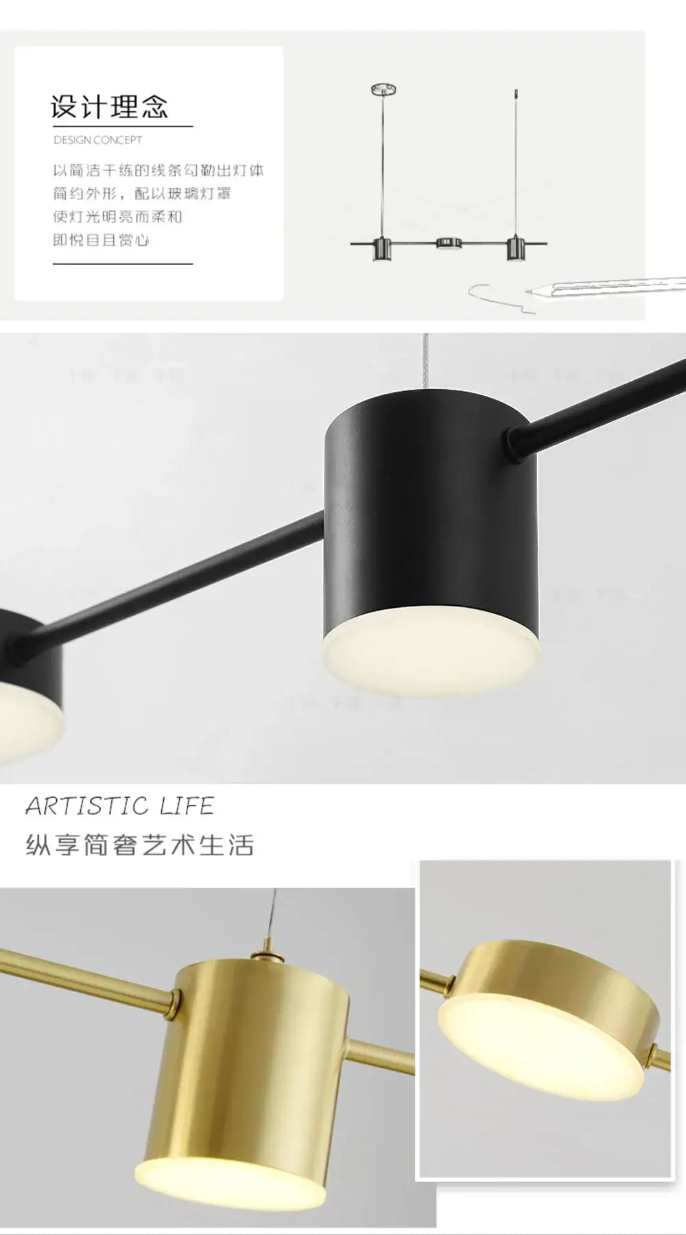 Modern Minimalist Pendant Light LED Strips Hanging Lamp Luxury Chandelier Lighting Fixture for Kitchen Bar Dining Room Table