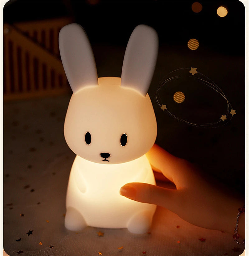 Cute Silicone Night Light Rabbit Whale Cat Touch Sensor USB Rechargeable Bedroom Bedside Lamp For Kids Baby Dropshipping tableandwalllamps