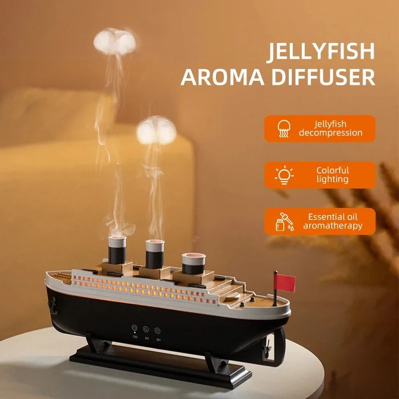 Titanic Ship Model Decoration Air Humidifier 250ml Essential Oil Diffuser Jellyfish Smoke Ring Spray Aroma Diffuser For Home tableandwalllamps