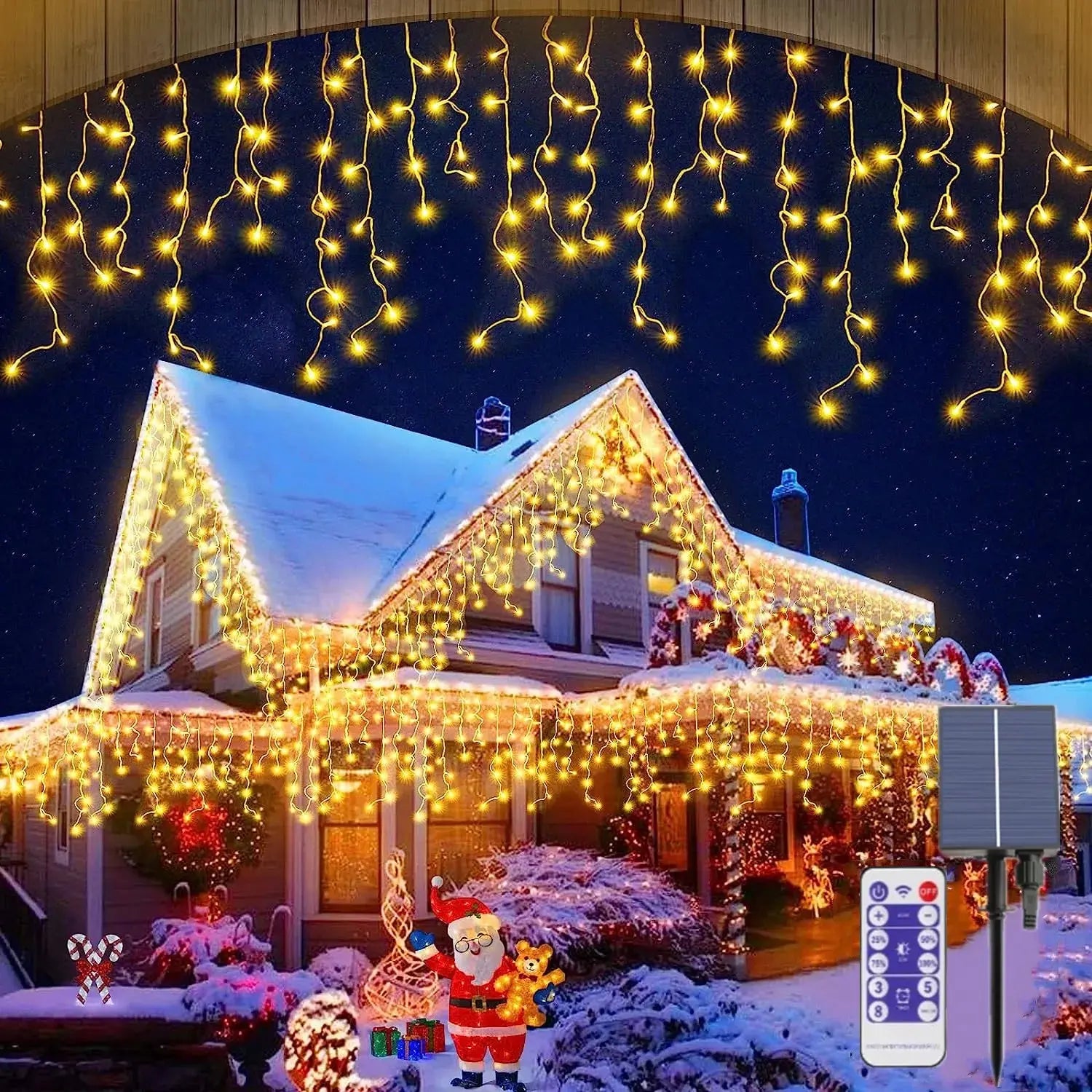 Solar Outdoor Light Garland Christmas Decorations 2023 Street Garland 8 Modes Festoon Led Light String with Remote Control tableandwalllamps